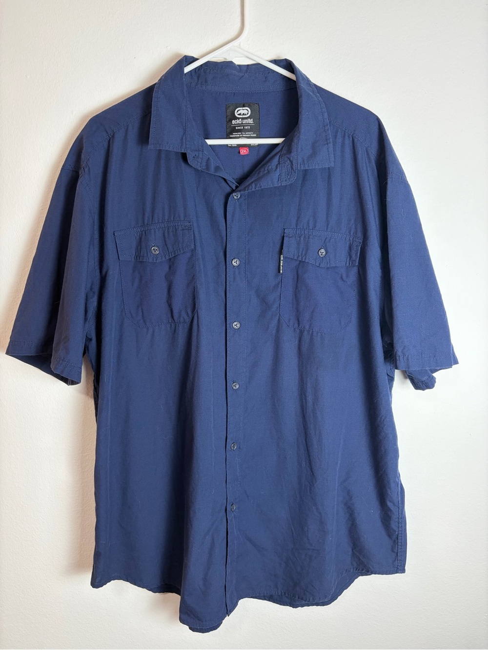 Ecko Unltd Blue Button Up Shirt XXL Streetwear Short Sleeve Men city Streetwear